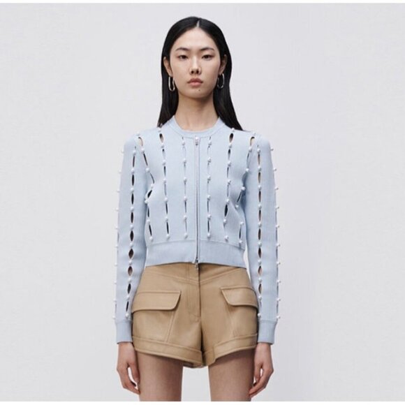 Jonathan Simkhai Blue  Samia Compac Rib Cardigan and matching tank woman’s small - Picture 13 of 15